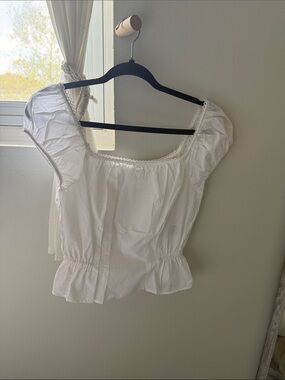 White Puff-Sleeve Square Neck Women's Top